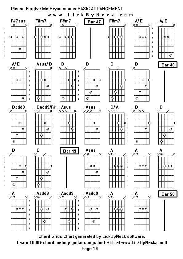 Chord Grids Chart of chord melody fingerstyle guitar song-Please Forgive Me-Bryan Adams-BASIC ARRANGEMENT,generated by LickByNeck software.